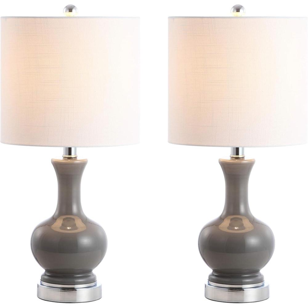 image:imageJONATHAN Y 22 Light CoralBrass Gold Modern Glass Table Lamp Set of 2 Brass Gold Bedside Lamp with White Linen Shade for Bedroom Living Room LED Bulbs Included JYL4033DSET2Gray Chrome