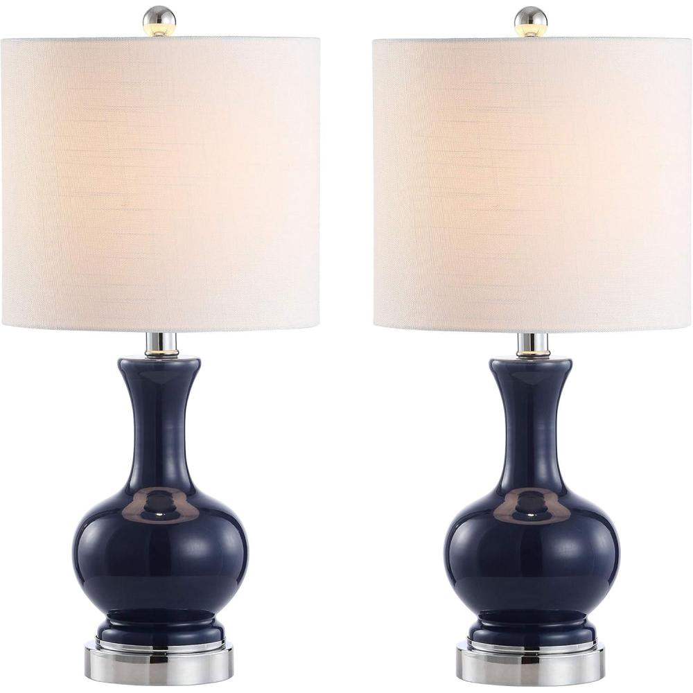 image:imageJONATHAN Y 22 Light CoralBrass Gold Modern Glass Table Lamp Set of 2 Brass Gold Bedside Lamp with White Linen Shade for Bedroom Living Room LED Bulbs Included JYL4033DSET2NavyChrome