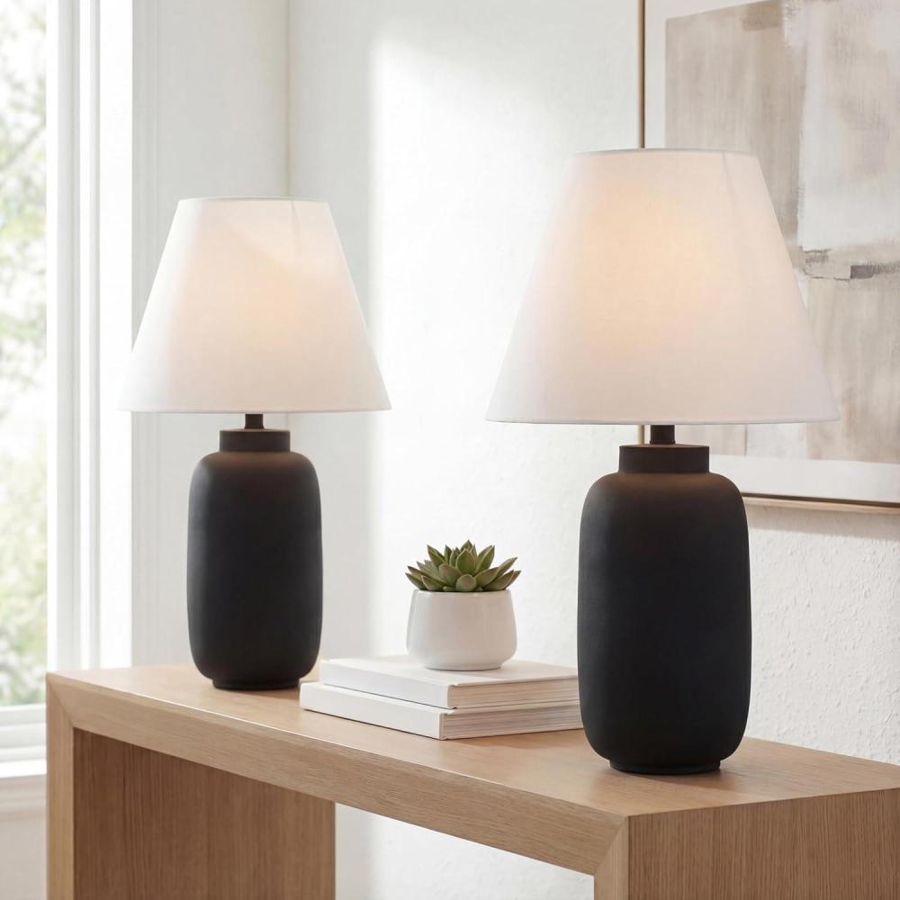 image:imageJONATHAN Y 245 Matte Black Modern Ginger Jar Table Lamp Set of 2 for Bedroom Farmhouse Scandinavian Lamps for Nightstand White Linen Shade LED Bulbs Included JYL5603ASET2Matte Black