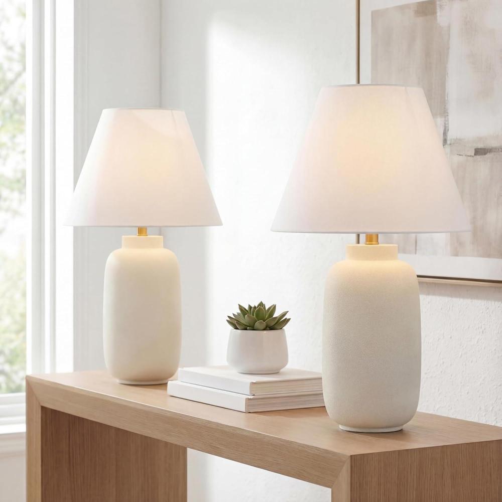image:imageJONATHAN Y 245 Matte Black Modern Ginger Jar Table Lamp Set of 2 for Bedroom Farmhouse Scandinavian Lamps for Nightstand White Linen Shade LED Bulbs Included JYL5603ASET2Matte Cream