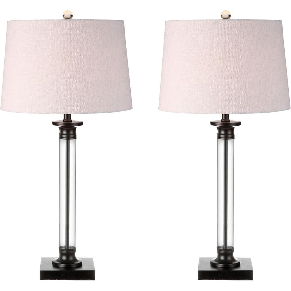 image:imageJONATHAN Y 30 BlackClear Glass and Metal Column Table Lamp Set of 2 for Living Room Bedroom Traditional Iron Base with White Linen Drum Shade LED Bulbs Included JYL1008ASET2