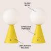 JONATHAN Y 11.75″ Yellow Macie Modern Globe Cordless Table Lamp Set of 2, Rechargeable Dimmable Integrated LED Touch Sensor Bedside Lamp, White Frosted Glass Shade JYL7159A-SET2(Yellow)