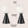 JONATHAN Y 11.75″ Yellow Macie Modern Globe Cordless Table Lamp Set of 2, Rechargeable Dimmable Integrated LED Touch Sensor Bedside Lamp, White Frosted Glass Shade JYL7159A-SET2(Black)