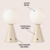 JONATHAN Y 11.75″ Yellow Macie Modern Globe Cordless Table Lamp Set of 2, Rechargeable Dimmable Integrated LED Touch Sensor Bedside Lamp, White Frosted Glass Shade JYL7159A-SET2(Almond)