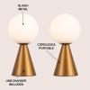 JONATHAN Y 11.75″ Yellow Macie Modern Globe Cordless Table Lamp Set of 2, Rechargeable Dimmable Integrated LED Touch Sensor Bedside Lamp, White Frosted Glass Shade JYL7159A-SET2(Antique Gold)