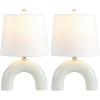 JONATHAN Y 17.75″ Almond Modern Ceramic Arch Table Lamp Set of 2 for Bedroom, Scandinavian Minimalist Bedside Lamps with White Linen Shade, LED Bulbs Included JYL5503A-SET2(Blue Gray)
