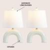 JONATHAN Y 17.75″ Almond Modern Ceramic Arch Table Lamp Set of 2 for Bedroom, Scandinavian Minimalist Bedside Lamps with White Linen Shade, LED Bulbs Included JYL5503A-SET2(Blue Gray)
