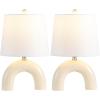 JONATHAN Y 17.75″ Almond Modern Ceramic Arch Table Lamp Set of 2 for Bedroom, Scandinavian Minimalist Bedside Lamps with White Linen Shade, LED Bulbs Included JYL5503A-SET2(Almond)