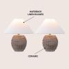 JONATHAN Y 18.25″ Matte Black Ceramic Hobnail Table Lamp Set of 2 for Bedroom, Modern Minimalist Farmhouse Bedside Nightstand Lamps, White Linen Shade, LED Bulbs Included JYL5601A-SET2(Matte Taupe)