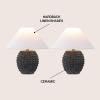 JONATHAN Y 18.25″ Matte Black Ceramic Hobnail Table Lamp Set of 2 for Bedroom, Modern Minimalist Farmhouse Bedside Nightstand Lamps, White Linen Shade, LED Bulbs Included JYL5601A-SET2(Matte Black)