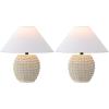 JONATHAN Y 18.25″ Matte Black Ceramic Hobnail Table Lamp Set of 2 for Bedroom, Modern Minimalist Farmhouse Bedside Nightstand Lamps, White Linen Shade, LED Bulbs Included JYL5601A-SET2(Matte Cream)