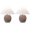 JONATHAN Y 18.25″ Matte Black Ceramic Hobnail Table Lamp Set of 2 for Bedroom, Modern Minimalist Farmhouse Bedside Nightstand Lamps, White Linen Shade, LED Bulbs Included JYL5601A-SET2(Matte Taupe)