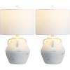 JONATHAN Y 20.5″ White Ceramic Pottery Jar Table Lamp Set of 2 for Bedroom Living Room, Rustic Coastal French Country Cottage Style, White Linen Shade, LED Bulbs Included JYL5502A-SET2
