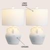 JONATHAN Y 20.5″ White Ceramic Pottery Jar Table Lamp Set of 2 for Bedroom Living Room, Rustic Coastal French Country Cottage Style, White Linen Shade, LED Bulbs Included JYL5502A-SET2