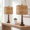 JONATHAN Y 21.25″ Brown Wood Finish Resin Table Lamp Set of 2, Rustic Farmhouse Handwoven Water Hyacinth Shade, Bohemian Bedside Lamp for Living Room, LED Bulbs Included JYL4052A-SET2