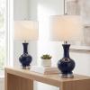 JONATHAN Y 22″ Light Coral/Brass Gold Modern Glass Table Lamp Set of 2, Brass Gold Bedside Lamp with White Linen Shade for Bedroom Living Room, LED Bulbs Included (JYL4033D-SET2)(Navy/Chrome)