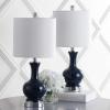 JONATHAN Y 22″ Light Coral/Brass Gold Modern Glass Table Lamp Set of 2, Brass Gold Bedside Lamp with White Linen Shade for Bedroom Living Room, LED Bulbs Included (JYL4033D-SET2)(Navy/Chrome)