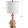 JONATHAN Y 22″ Light Coral/Brass Gold Modern Glass Table Lamp Set of 2, Brass Gold Bedside Lamp with White Linen Shade for Bedroom Living Room, LED Bulbs Included (JYL4033D-SET2)(Light Coral/Brass Gold)
