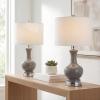 JONATHAN Y 22″ Light Coral/Brass Gold Modern Glass Table Lamp Set of 2, Brass Gold Bedside Lamp with White Linen Shade for Bedroom Living Room, LED Bulbs Included (JYL4033D-SET2)(Gray / Chrome)