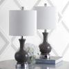 JONATHAN Y 22″ Light Coral/Brass Gold Modern Glass Table Lamp Set of 2, Brass Gold Bedside Lamp with White Linen Shade for Bedroom Living Room, LED Bulbs Included (JYL4033D-SET2)(Gray / Chrome)