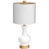 JONATHAN Y 22″ Light Coral/Brass Gold Modern Glass Table Lamp Set of 2, Brass Gold Bedside Lamp with White Linen Shade for Bedroom Living Room, LED Bulbs Included (JYL4033D-SET2)(White/Brass Gold)