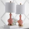 JONATHAN Y 22″ Light Coral/Brass Gold Modern Glass Table Lamp Set of 2, Brass Gold Bedside Lamp with White Linen Shade for Bedroom Living Room, LED Bulbs Included (JYL4033D-SET2)(Light Coral/Brass Gold)