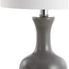 JONATHAN Y 22″ Light Coral/Brass Gold Modern Glass Table Lamp Set of 2, Brass Gold Bedside Lamp with White Linen Shade for Bedroom Living Room, LED Bulbs Included (JYL4033D-SET2)(Gray / Chrome)