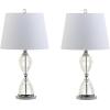 JONATHAN Y 23.75″ Clear Crystal LED Table Lamp Set of 2, Glam Hourglass Bedside Lamps for Living Room Bedroom, White Linen Shade, Chrome Finish, LED Bulbs Included JYL2045A-SET2