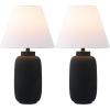 JONATHAN Y 24.5″ Matte Black Modern Ginger Jar Table Lamp Set of 2 for Bedroom, Farmhouse Scandinavian Lamps for Nightstand, White Linen Shade, LED Bulbs Included JYL5603A-SET2(Matte Black)