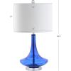 JONATHAN Y 25.5″ Aqua/Chrome Glass Teardrop Table Lamp Set of 2 for Bedroom, Modern Bedside Lamps for Living Room, White Linen Drum Shade, LED Bulbs Included (JYL1081B-SET2)(Cobalt Blue)