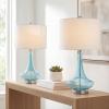 JONATHAN Y 25.5″ Aqua/Chrome Glass Teardrop Table Lamp Set of 2 for Bedroom, Modern Bedside Lamps for Living Room, White Linen Drum Shade, LED Bulbs Included (JYL1081B-SET2)(Aqua)