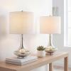 JONATHAN Y 25.5″ Aqua/Chrome Glass Teardrop Table Lamp Set of 2 for Bedroom, Modern Bedside Lamps for Living Room, White Linen Drum Shade, LED Bulbs Included (JYL1081B-SET2)(Mercury Silver)
