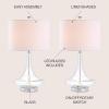 JONATHAN Y 25.5″ Aqua/Chrome Glass Teardrop Table Lamp Set of 2 for Bedroom, Modern Bedside Lamps for Living Room, White Linen Drum Shade, LED Bulbs Included (JYL1081B-SET2)(Clear)