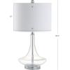 JONATHAN Y 25.5″ Aqua/Chrome Glass Teardrop Table Lamp Set of 2 for Bedroom, Modern Bedside Lamps for Living Room, White Linen Drum Shade, LED Bulbs Included (JYL1081B-SET2)(Clear)