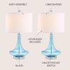 JONATHAN Y 25.5″ Aqua/Chrome Glass Teardrop Table Lamp Set of 2 for Bedroom, Modern Bedside Lamps for Living Room, White Linen Drum Shade, LED Bulbs Included (JYL1081B-SET2)(Aqua)