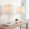 JONATHAN Y 25.5″ Aqua/Chrome Glass Teardrop Table Lamp Set of 2 for Bedroom, Modern Bedside Lamps for Living Room, White Linen Drum Shade, LED Bulbs Included (JYL1081B-SET2)(Clear)