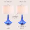 JONATHAN Y 25.5″ Aqua/Chrome Glass Teardrop Table Lamp Set of 2 for Bedroom, Modern Bedside Lamps for Living Room, White Linen Drum Shade, LED Bulbs Included (JYL1081B-SET2)(Cobalt Blue)