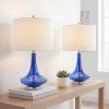 JONATHAN Y 25.5″ Aqua/Chrome Glass Teardrop Table Lamp Set of 2 for Bedroom, Modern Bedside Lamps for Living Room, White Linen Drum Shade, LED Bulbs Included (JYL1081B-SET2)(Cobalt Blue)