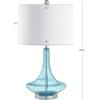 JONATHAN Y 25.5″ Aqua/Chrome Glass Teardrop Table Lamp Set of 2 for Bedroom, Modern Bedside Lamps for Living Room, White Linen Drum Shade, LED Bulbs Included (JYL1081B-SET2)(Aqua)