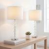 JONATHAN Y 27.5″ Chrome Modern Stacked Crystal Table Lamp Set of 2 for Living Room Bedroom, Glam Bedside Nightstand Lamps, White Linen Shade, LED Bulbs Included, UL Listed JYL5053A-SET2