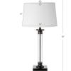 JONATHAN Y 30″ Black/Clear Glass and Metal Column Table Lamp Set of 2 for Living Room Bedroom, Traditional Iron Base with White Linen Drum Shade, LED Bulbs Included JYL1008A-SET2