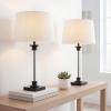 JONATHAN Y 30″ Black/Clear Glass and Metal Column Table Lamp Set of 2 for Living Room Bedroom, Traditional Iron Base with White Linen Drum Shade, LED Bulbs Included JYL1008A-SET2