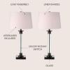 JONATHAN Y 30″ Black/Clear Glass and Metal Column Table Lamp Set of 2 for Living Room Bedroom, Traditional Iron Base with White Linen Drum Shade, LED Bulbs Included JYL1008A-SET2