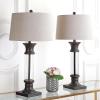 JONATHAN Y 32″ Gold/Clear Glass Table Lamp Set of 2 for Living Room, Rustic Farmhouse Bedside Nightstand Lamps with Gray Linen Drum Shade, LED Bulbs Included (JYL4000B-SET2)(Bronze/Clear)