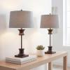 JONATHAN Y 32″ Gold/Clear Glass Table Lamp Set of 2 for Living Room, Rustic Farmhouse Bedside Nightstand Lamps with Gray Linen Drum Shade, LED Bulbs Included (JYL4000B-SET2)(Bronze/Clear)