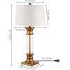 JONATHAN Y 32″ Gold/Clear Glass Table Lamp Set of 2 for Living Room, Rustic Farmhouse Bedside Nightstand Lamps with Gray Linen Drum Shade, LED Bulbs Included (JYL4000B-SET2)(Gold/Clear)