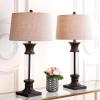 JONATHAN Y 32″ Gold/Clear Glass Table Lamp Set of 2 for Living Room, Rustic Farmhouse Bedside Nightstand Lamps with Gray Linen Drum Shade, LED Bulbs Included (JYL4000B-SET2)(Bronze/Clear)