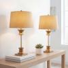 JONATHAN Y 32″ Gold/Clear Glass Table Lamp Set of 2 for Living Room, Rustic Farmhouse Bedside Nightstand Lamps with Gray Linen Drum Shade, LED Bulbs Included (JYL4000B-SET2)(Gold/Clear)