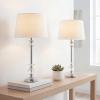 JONATHAN Y 33″ Crystal and Chrome LED Table Lamp Set of 2, Contemporary Clear Metal Lamps for Living Room Bedroom, White Linen Drum Shade, LED Bulbs Included, UL Listed JYL2056A-SET2