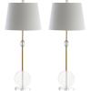 JONATHAN Y 34″ Brass Gold Crystal LED Table Lamp Set of 2 for Living Room, Modern Glam Geometric Nightstand Lamps for Bedroom, White Linen Drum Shade, LED Bulbs Included JYL5029A-SET2